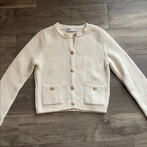 ZARA Cream Knit Gold-Button Cardigan